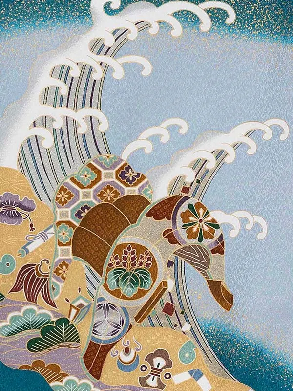 お宮参り レンタル 男の子産着 ／水色 兜扇小槌 Z011