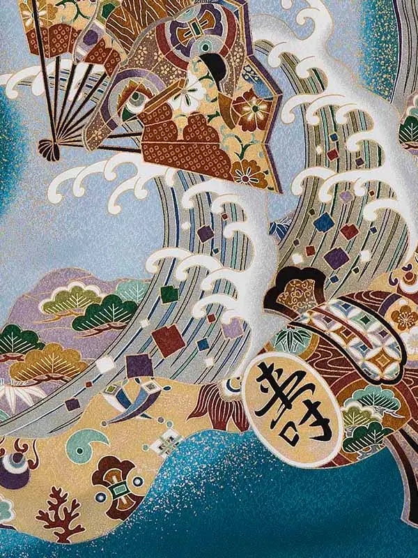 お宮参り レンタル 男の子産着 ／水色 兜扇小槌 Z011