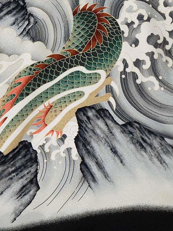 お宮参り レンタル 男の子産着 ／黒 富士山と昇り龍 Z016