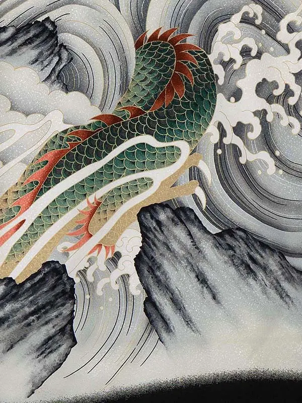 お宮参り レンタル 男の子産着 ／黒 富士山と昇り龍 Z017