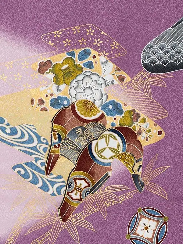 お宮参り レンタル 男の子産着 ／紫 鷹兜宝尽くし Z018