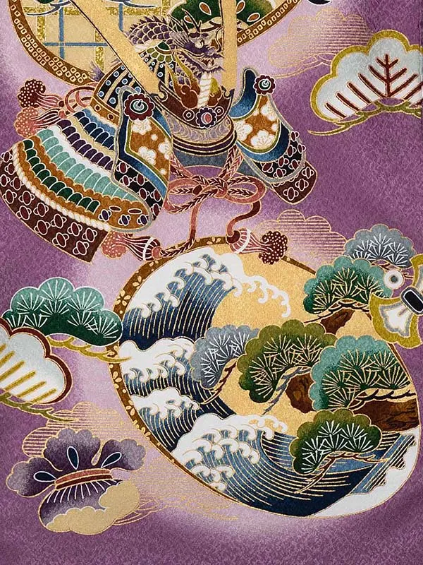 お宮参り レンタル 男の子産着 ／紫 鷹兜宝尽くし Z018