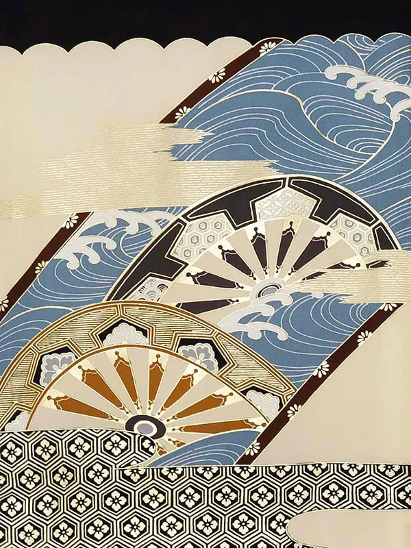 【正絹】お宮参り レンタル 男の子産着 ／黒 兜と波 源氏車 Z026