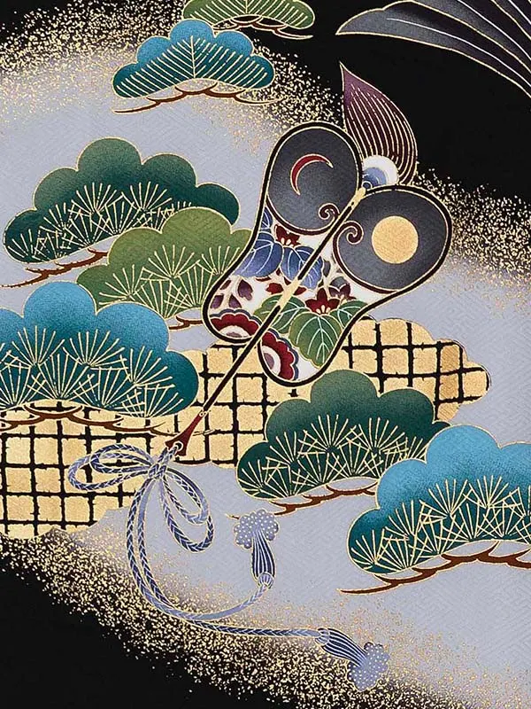 【正絹】お宮参り レンタル 男の子産着 ／黒 鷹に宝づくし Z027