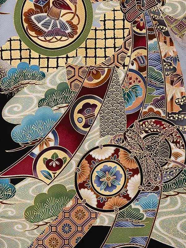 【正絹】お宮参り レンタル 男の子産着 ／黒 鷹に宝づくし Z027