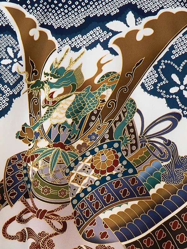 【正絹】お宮参り レンタル 男の子産着 ／白 鹿の子兜 Z232