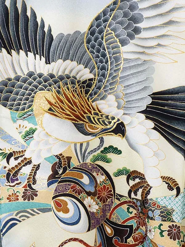 お宮参り男の子 産着レンタル／水色 鷹に兜熨斗 Z240