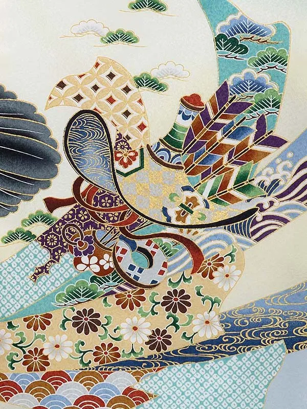 お宮参り男の子 産着レンタル／水色 鷹に兜熨斗 Z240