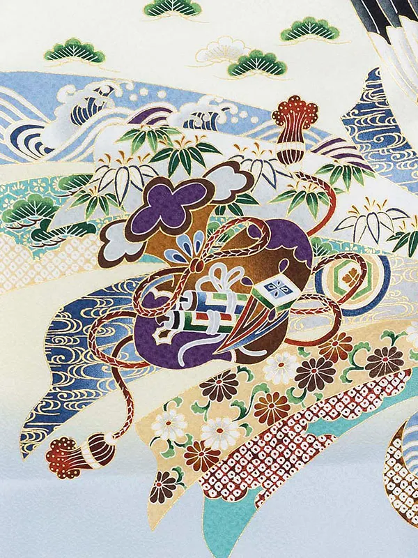 お宮参り男の子 産着レンタル／水色 鷹に兜熨斗 Z240