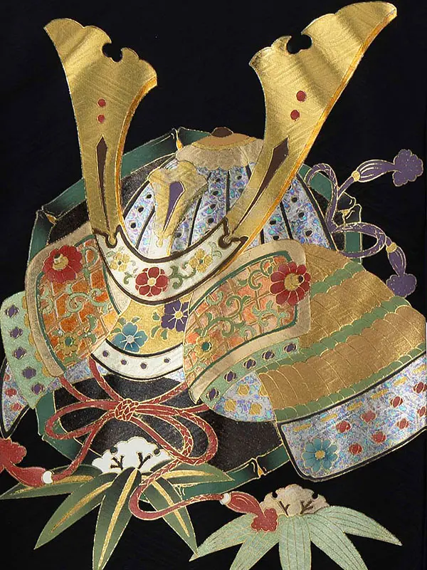 【正絹】お宮参り男の子 産着レンタル／黒 兜　鷹 Z254