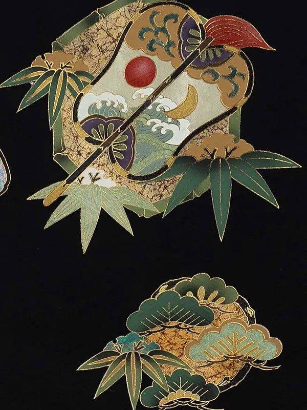 【正絹】お宮参り男の子 産着レンタル／黒 兜　鷹 Z254