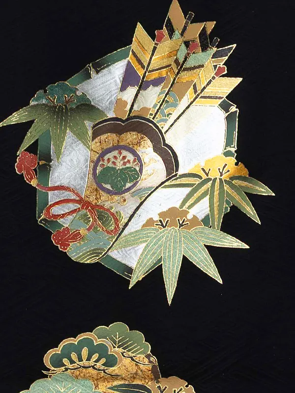 【正絹】お宮参り男の子 産着レンタル／黒 兜　鷹 Z254