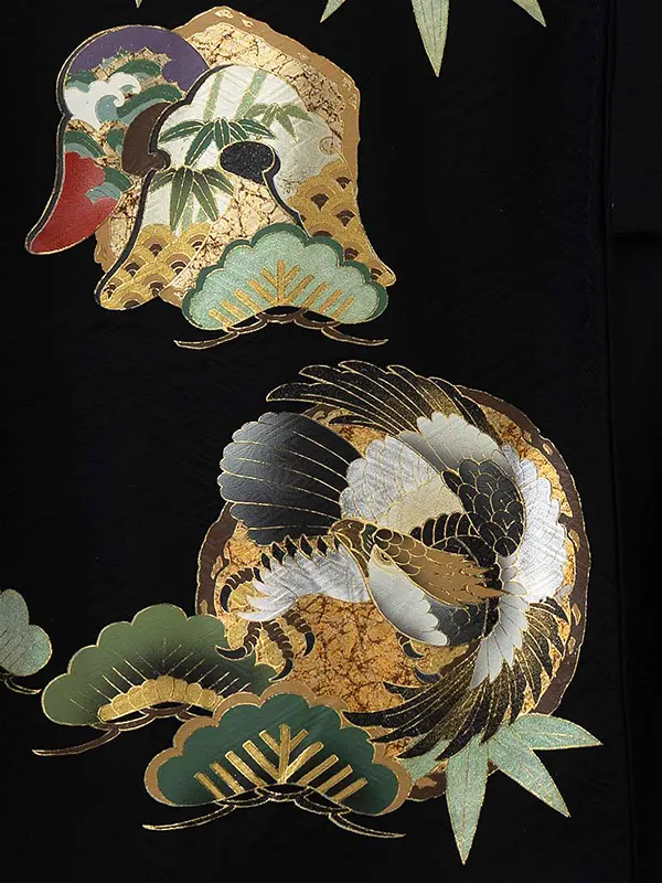 【正絹】お宮参り男の子 産着レンタル／黒 兜　鷹 Z254