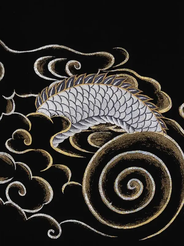 【正絹】お宮参り男の子 産着レンタル／黒 金彩龍虎 Z260