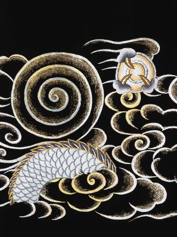 【正絹】お宮参り男の子 産着レンタル／黒 金彩龍虎 Z260