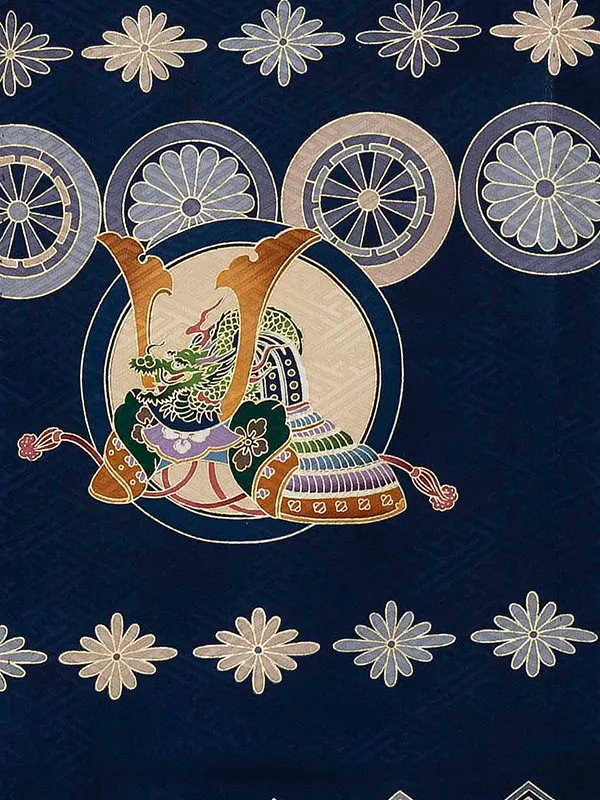 【夏用 正絹の単衣】お宮参り男の子 産着レンタル／紺 小槌　兜  Z261