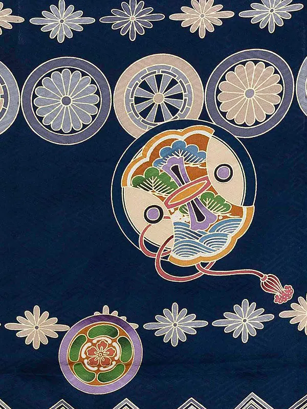 【夏用 正絹の単衣】お宮参り男の子 産着レンタル／紺 小槌　兜  Z261