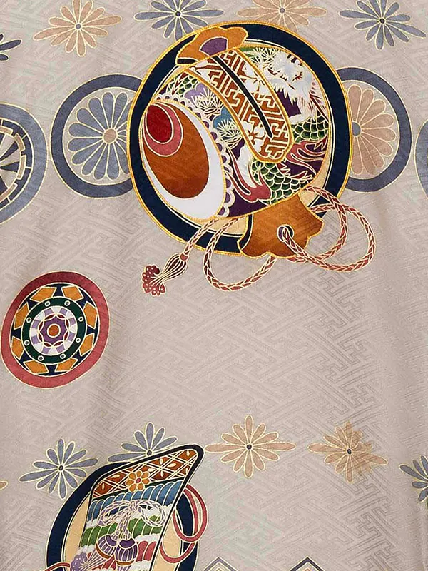 【夏用 正絹の単衣】お宮参り男の子 産着レンタル／グレー 兜　小槌  Z263