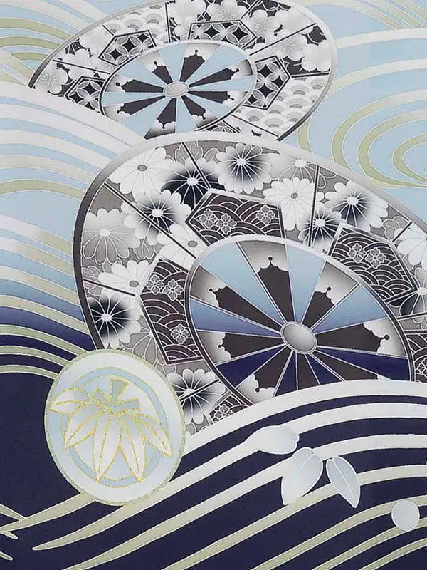 お宮参り男の子 産着レンタル／水色 兜 波に片輪車 Z264