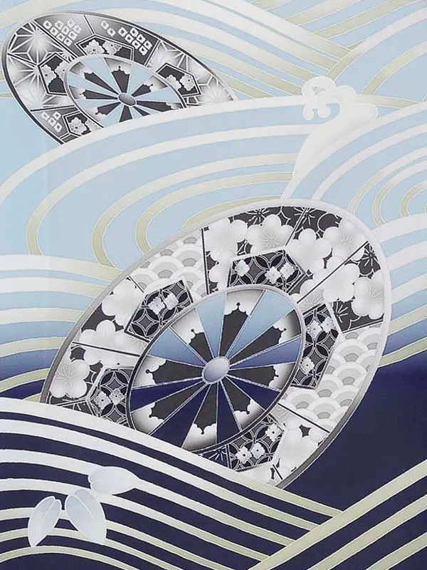 お宮参り男の子 産着レンタル／水色 兜 波に片輪車 Z264