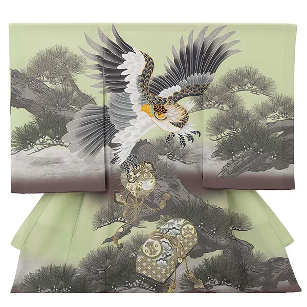 お宮参り男の子 産着レンタル／緑 松に鷹 Z265