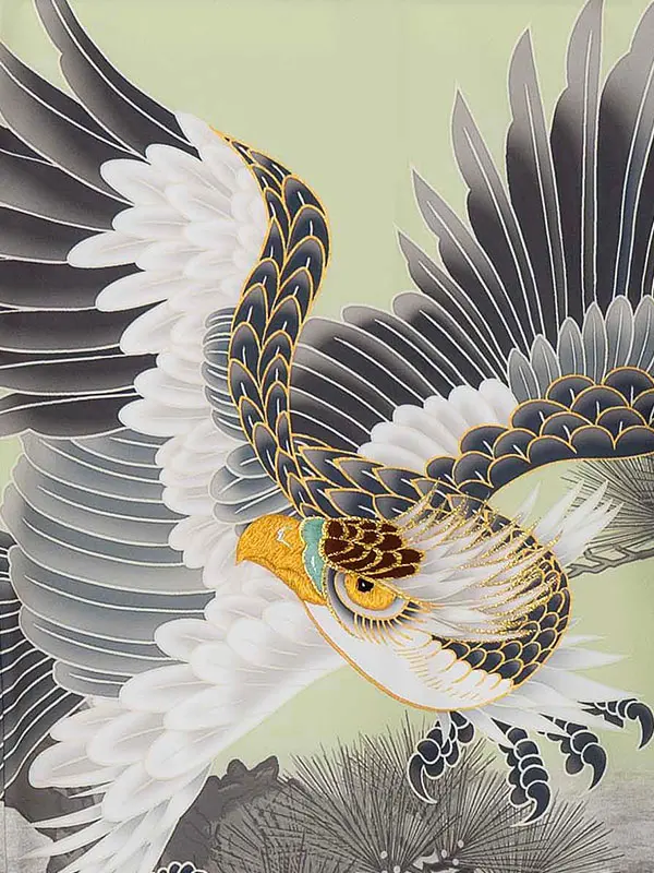 お宮参り男の子 産着レンタル／緑 松に鷹 Z265