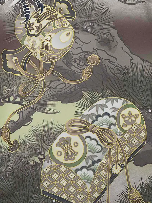 お宮参り男の子 産着レンタル／緑 松に鷹 Z265