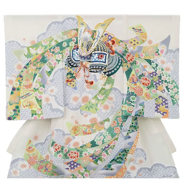 お宮参り男の子 産着レンタル／オフホワイト 束ね熨斗に兜 Z266