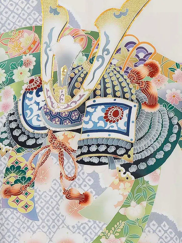 お宮参り男の子 産着レンタル／オフホワイト 束ね熨斗に兜 Z266