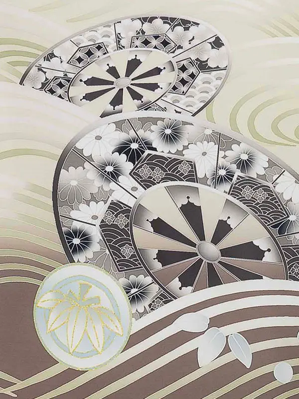 お宮参り男の子 産着レンタル／ベージュ 兜 波に片輪車 Z267