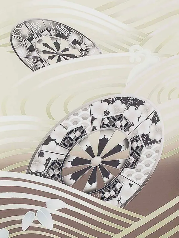 お宮参り男の子 産着レンタル／ベージュ 兜 波に片輪車 Z267