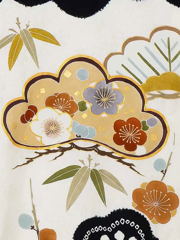 【正絹】お宮参り男の子 産着レンタル／白黒 松竹梅 Z268