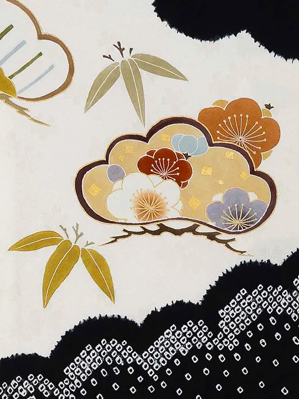 【正絹】お宮参り男の子 産着レンタル／白黒 松竹梅 Z268