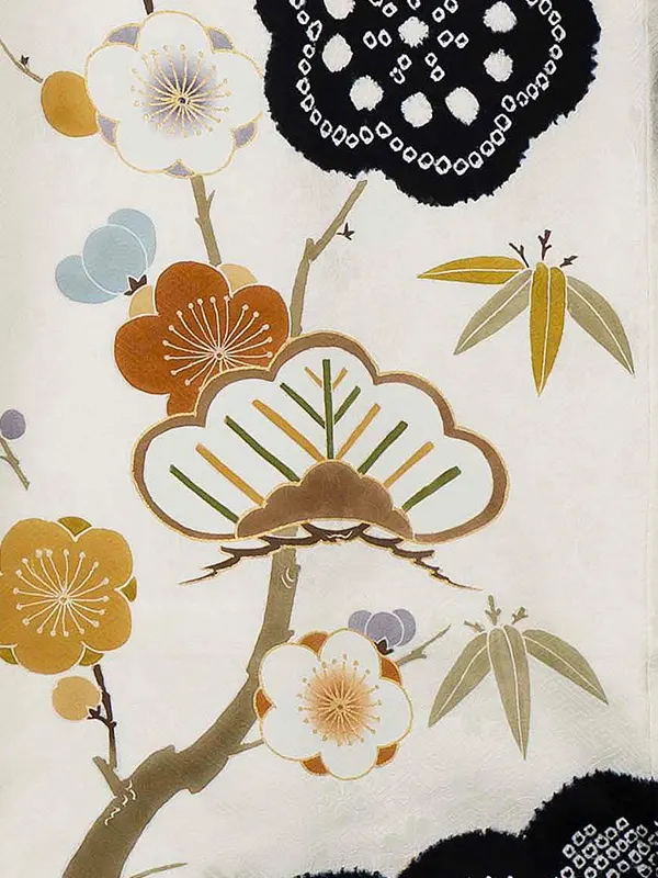 【正絹】お宮参り男の子 産着レンタル／白黒 松竹梅 Z268