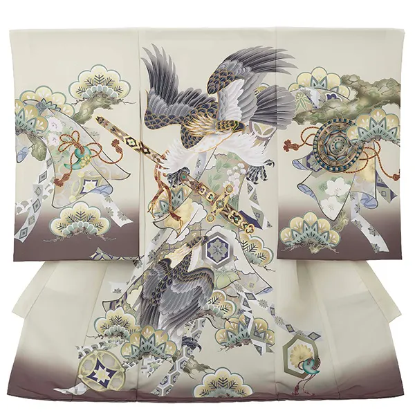 お宮参り男の子 産着レンタル／ベージュ 鷹 Z269