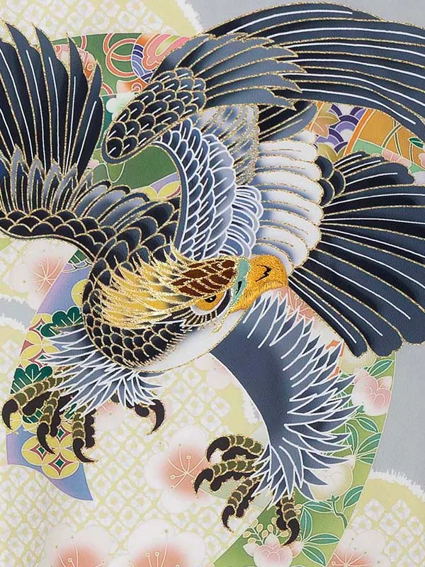 お宮参り男の子 産着レンタル／グレー 鷹に熨斗 Z270