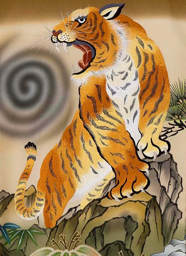 【正絹】お宮参り男の子 産着レンタル／茶 虎　刺繍 Z271