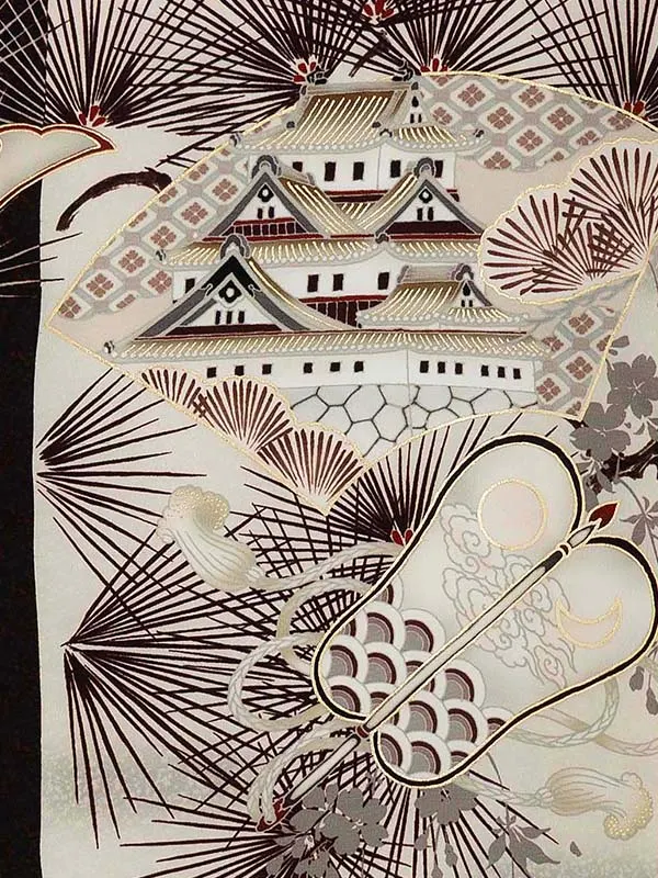 お宮参り男の子 産着レンタル／華徒然 ベージュ 兜に松 城郭 Z272