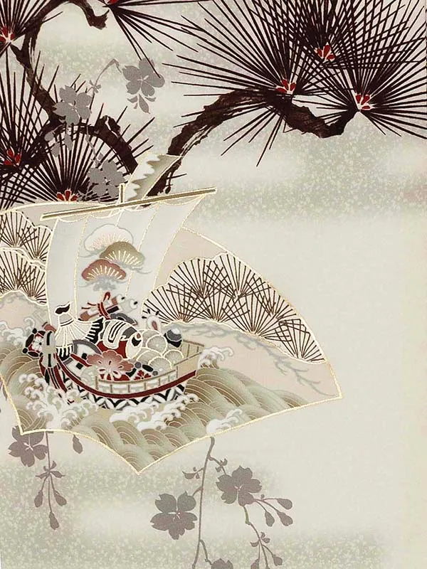 お宮参り男の子 産着レンタル／華徒然 ベージュ 兜に松 城郭 Z272