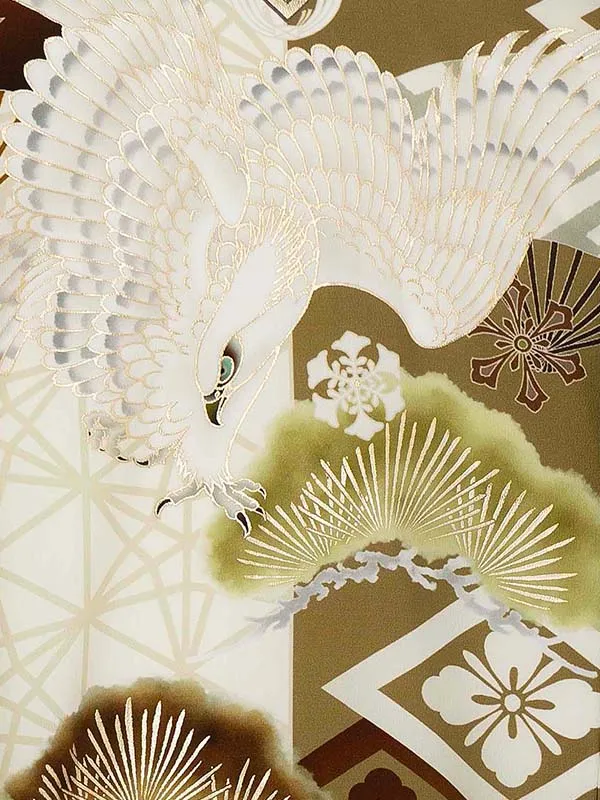 お宮参り男の子 産着レンタル／ジャパンスタイル ベージュ×カーキ 鷹 Z273