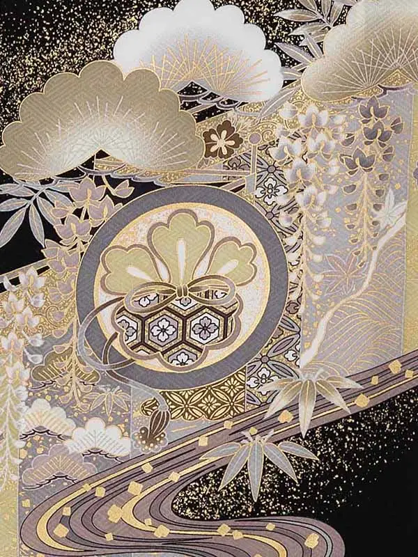 【正絹】お宮参り男の子 産着レンタル／黒 金彩兜 宝尽くし Z275