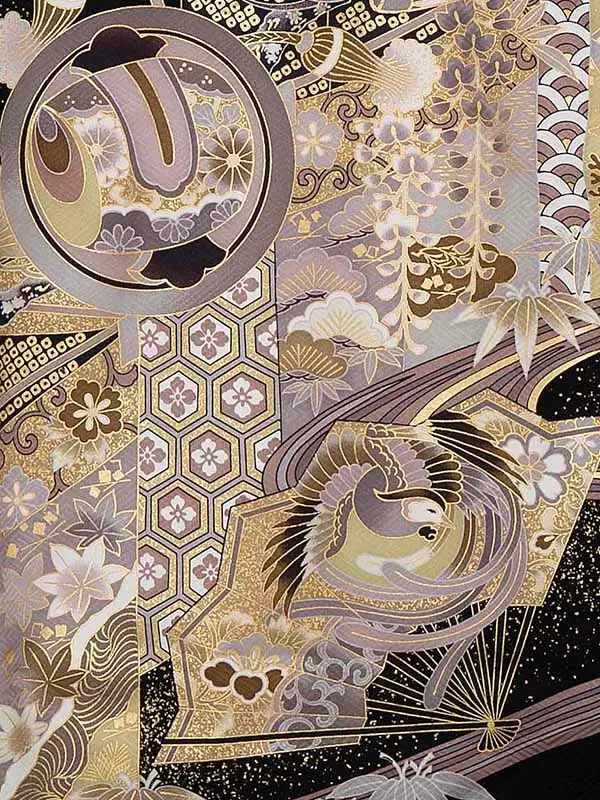 【正絹】お宮参り男の子 産着レンタル／黒 金彩兜 宝尽くし Z275