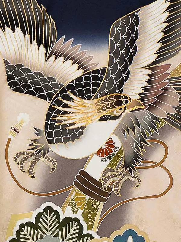 【正絹】お宮参り男の子 産着レンタル／紺 鷹に束ね熨斗 Z276