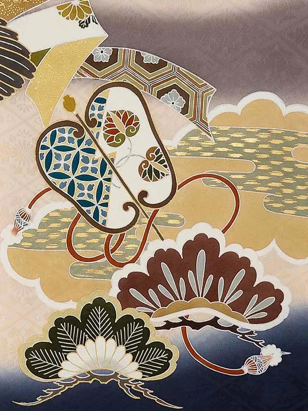 【正絹】お宮参り男の子 産着レンタル／紺 鷹に束ね熨斗 Z276