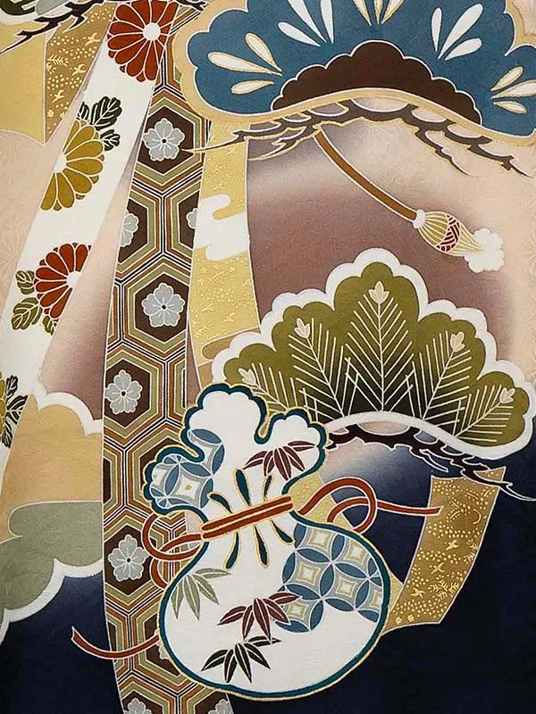 【正絹】お宮参り男の子 産着レンタル／紺 鷹に束ね熨斗 Z276