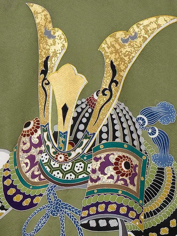 【正絹】お宮参り男の子 産着レンタル／緑 　兜 Z277