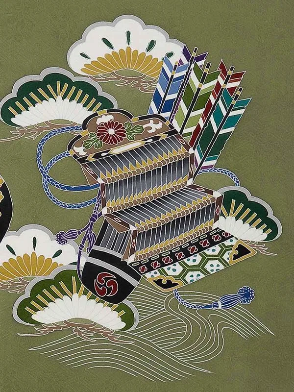 【正絹】お宮参り男の子 産着レンタル／緑 　兜 Z277