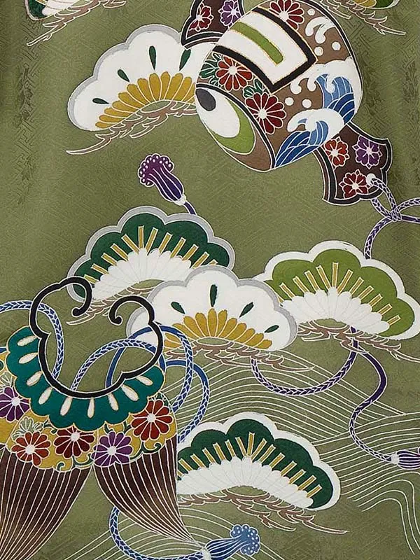 【正絹】お宮参り男の子 産着レンタル／緑 　兜 Z277