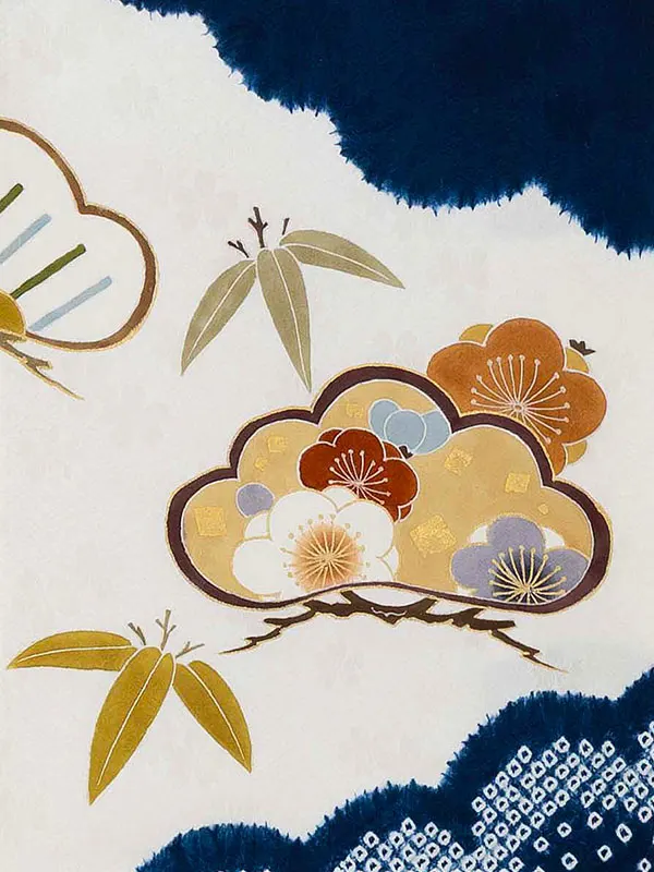 【正絹】お宮参り男の子 産着レンタル／白紺 松竹梅 Z278