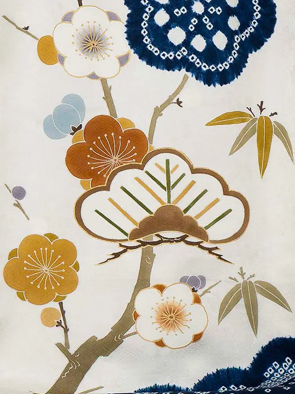 【正絹】お宮参り男の子 産着レンタル／白紺 松竹梅 Z278